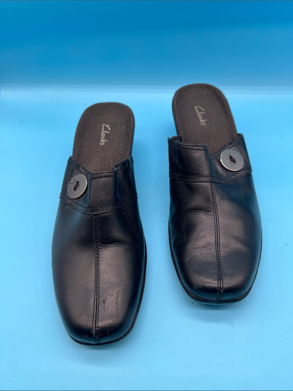 Clarks Black Leather Comfort Slide Mule Clogs Women's Size 7.5 M Vacation Travel